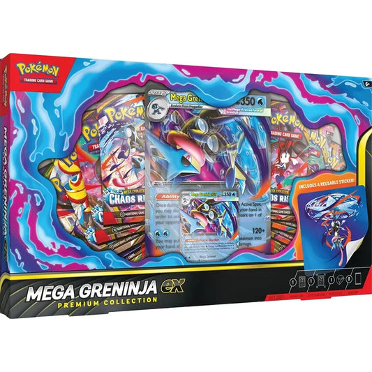 Pokémon Mega Greninja EX Premium Collection packaging with colorful design